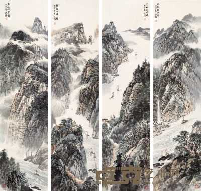 施江城 2006年作 三峡绝景 四屏 136×34cm×4